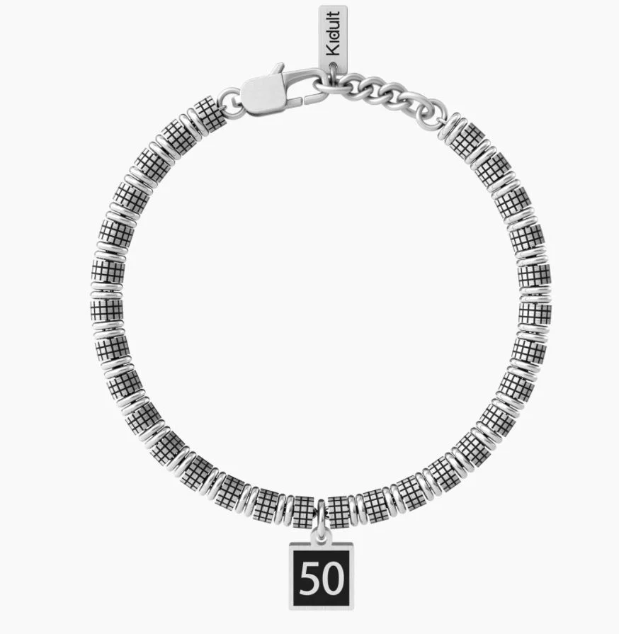 Bracciale Unisex Kidult In Acciaio Con Cilindri E Anelli E Ciondolo Satinato Quadrato - immagine 4