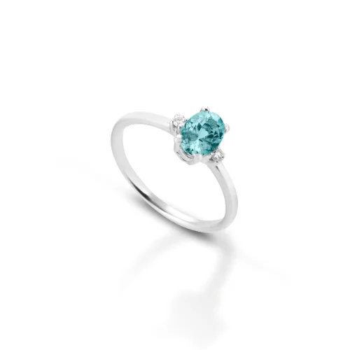 Anello Donna PG Gioielli In Oro Bianco 18 Kt Con Diamanti 0.02 Ct E Acquamarina 0.77 Ct