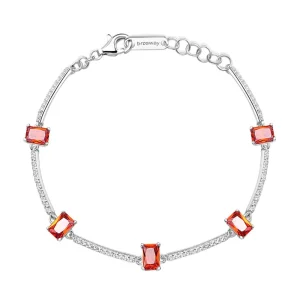 Bracciale Semi Rigido Brosway In Argento 925 Con Cubic Zirconia Arancioni Baguette E Bianchi Quadrati Fancy