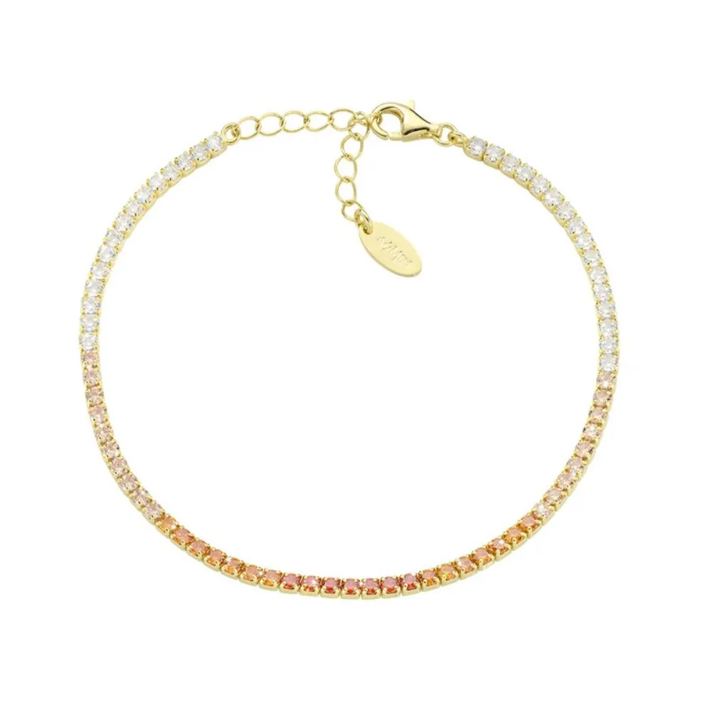 Bracciale Tennis Amen In Argento 925 Dorato Con Zirconi Arancioni Degradè - immagine 2