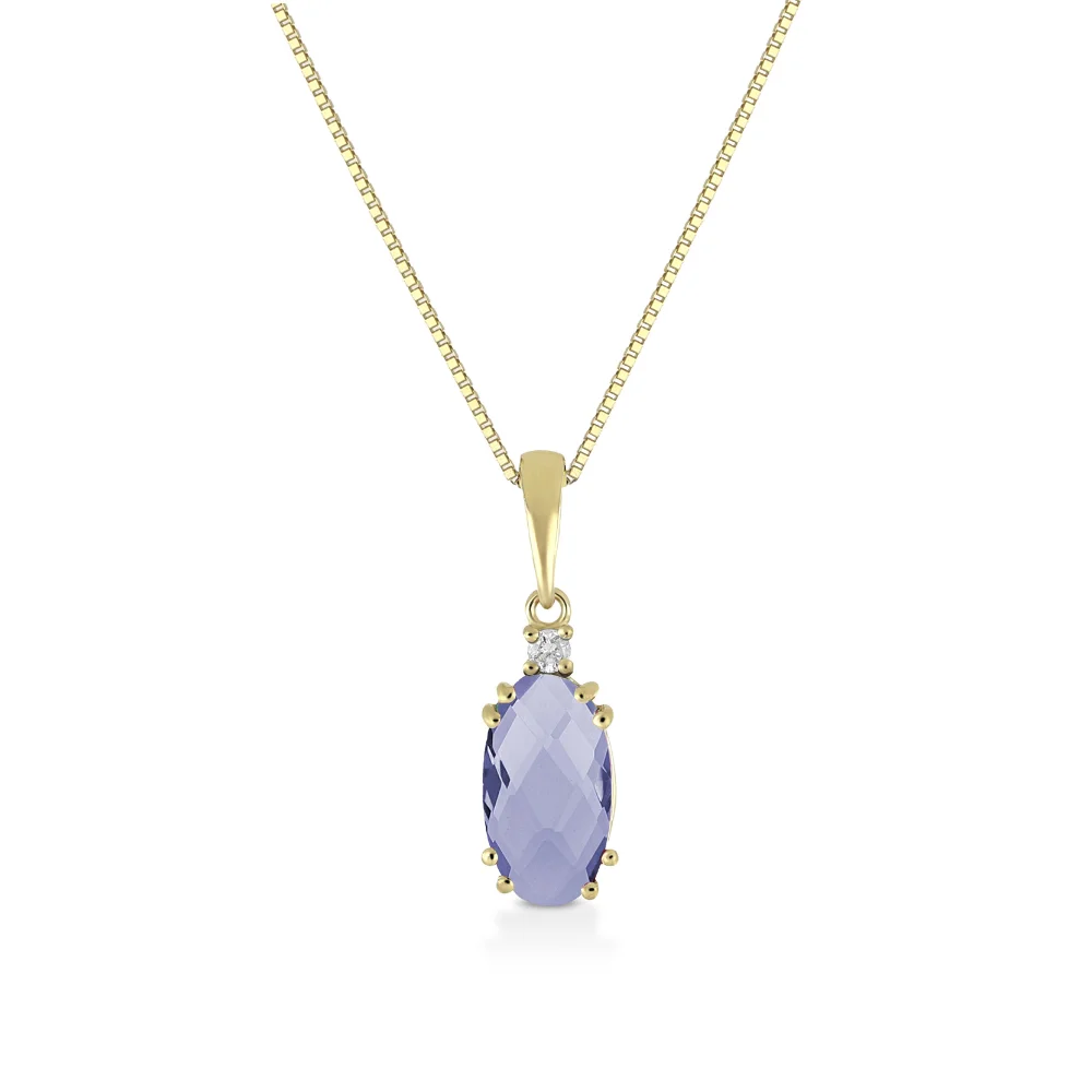 Collana Donna Kioto In Oro Giallo 9 Kt Con Diamanti 0.015 Ct E Cristallo Blu