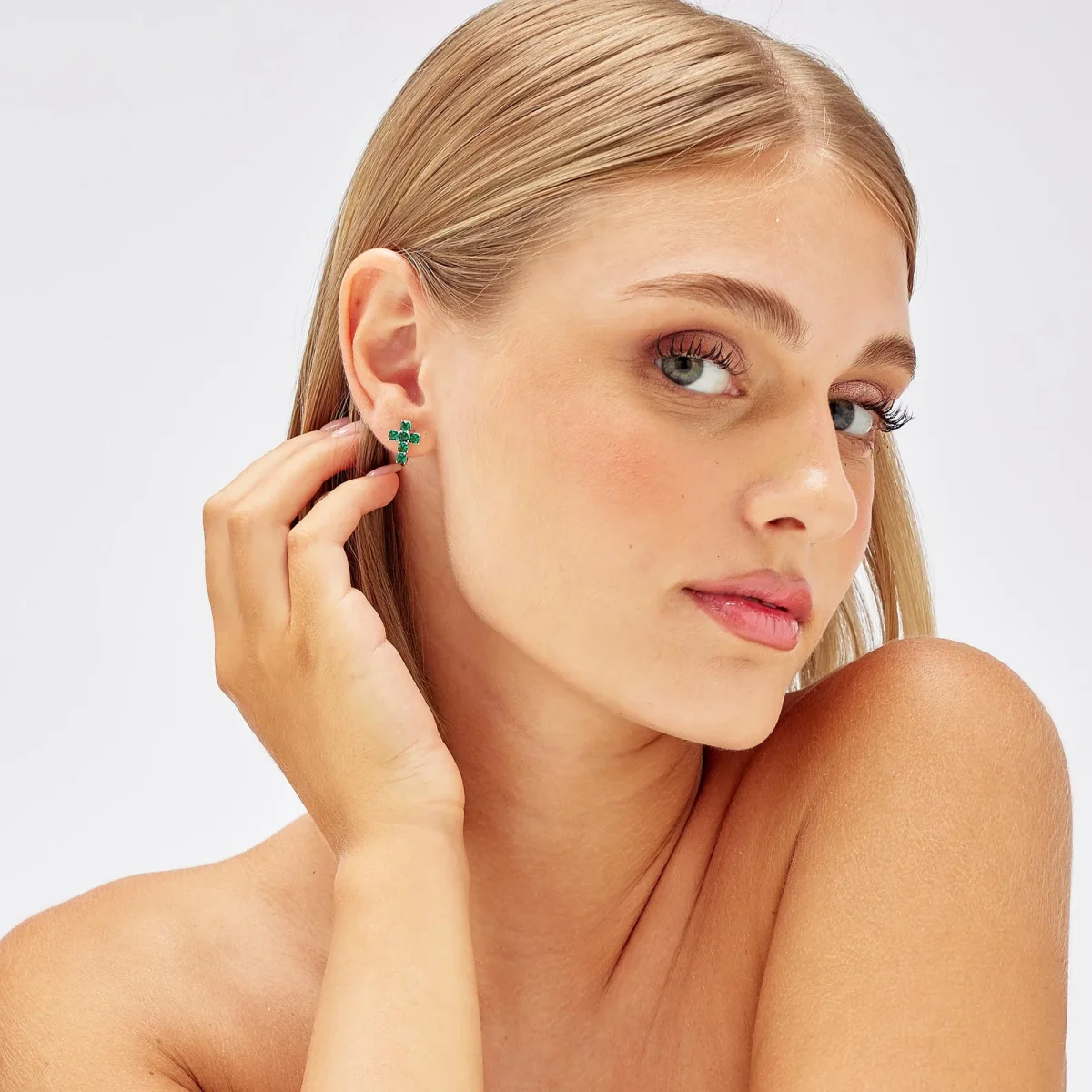 Mono Orecchino Donna Brosway A Croce In Argento 925 Con Cubic Zirconia Verdi Quadrati Fancy - immagine 4