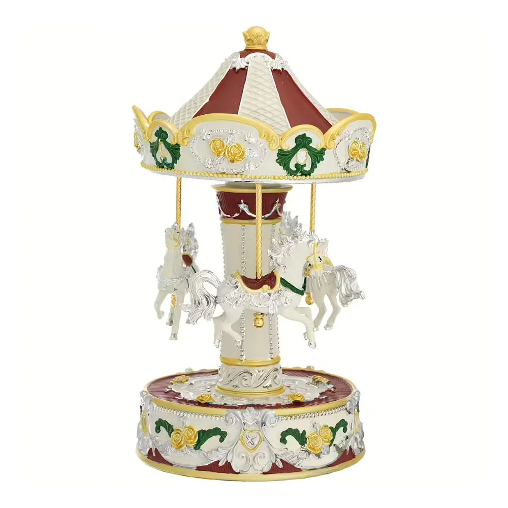 Giostra Carillon Natalizia Bagutta In Resina Con Cavallucci E Led