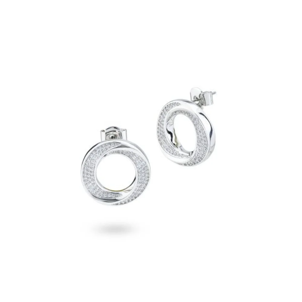 Orecchini Donna Boccadamo In Bronzo Rodiato A Cerchio Con Pavé Di Zirconi