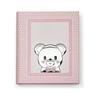Album Portafoto Puro Baby Rosa In Pelle E Argento 925 Con Orsetto