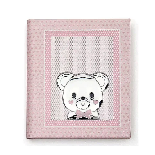 Album Portafoto Puro Baby Rosa In Pelle E Argento 925 Con Orsetto