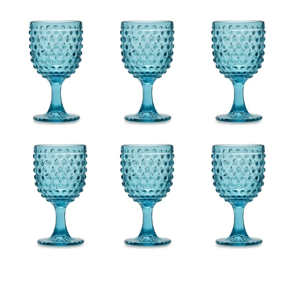 Set 6 Bicchieri Vino In Vetro Turchese Soffiato Ibiza
