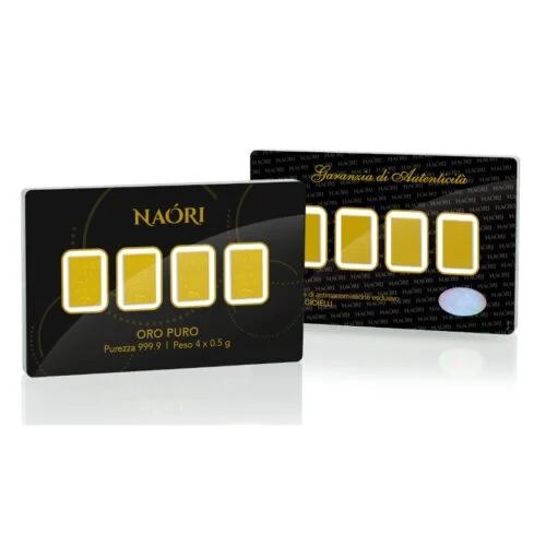 4 Lingotti In Oro Puro 24 Kt Naori Da 0.5 gr